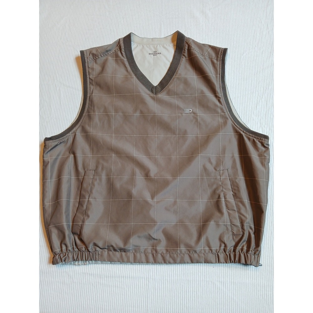 Dockers Golf Stain Defender Reversible Vest Mens XL Brown Windowpane 044917